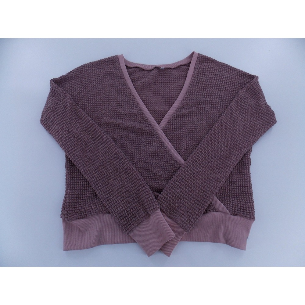 Unbranded Waffle Knit Surplice Top Women Size L Mauve Purple Crossover Tee